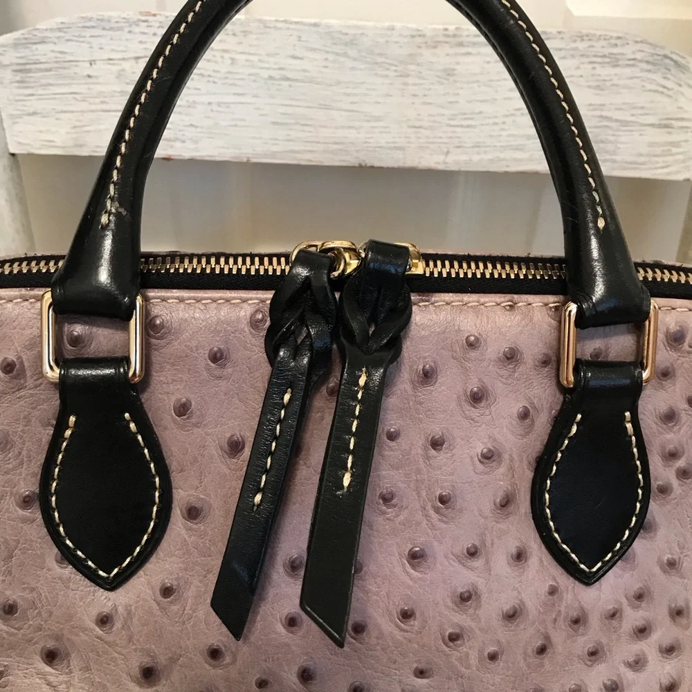 Dooney & Bourke Ostrich Cameron Satchel Grey and Black